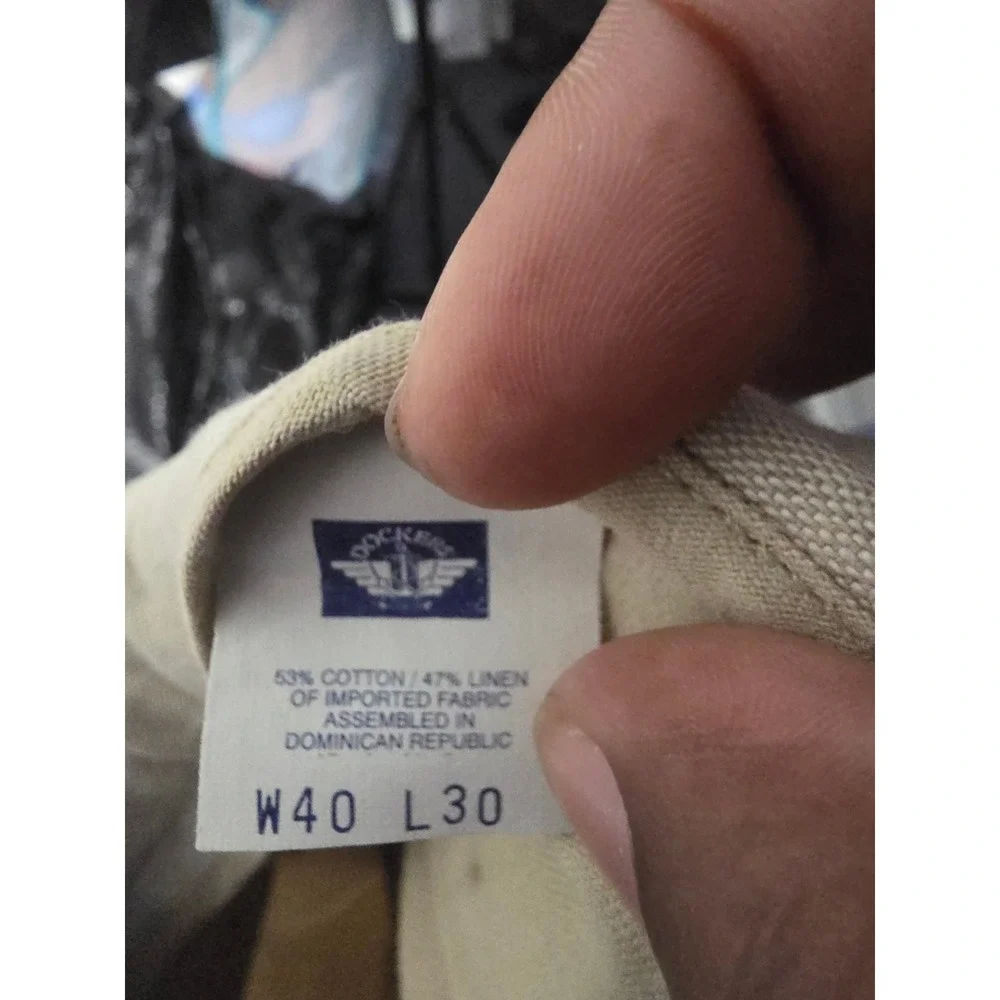 Vintage Dockers Pleated Linen Cotton Trousers Men 40x30 Beige Cuffed Chino Pants